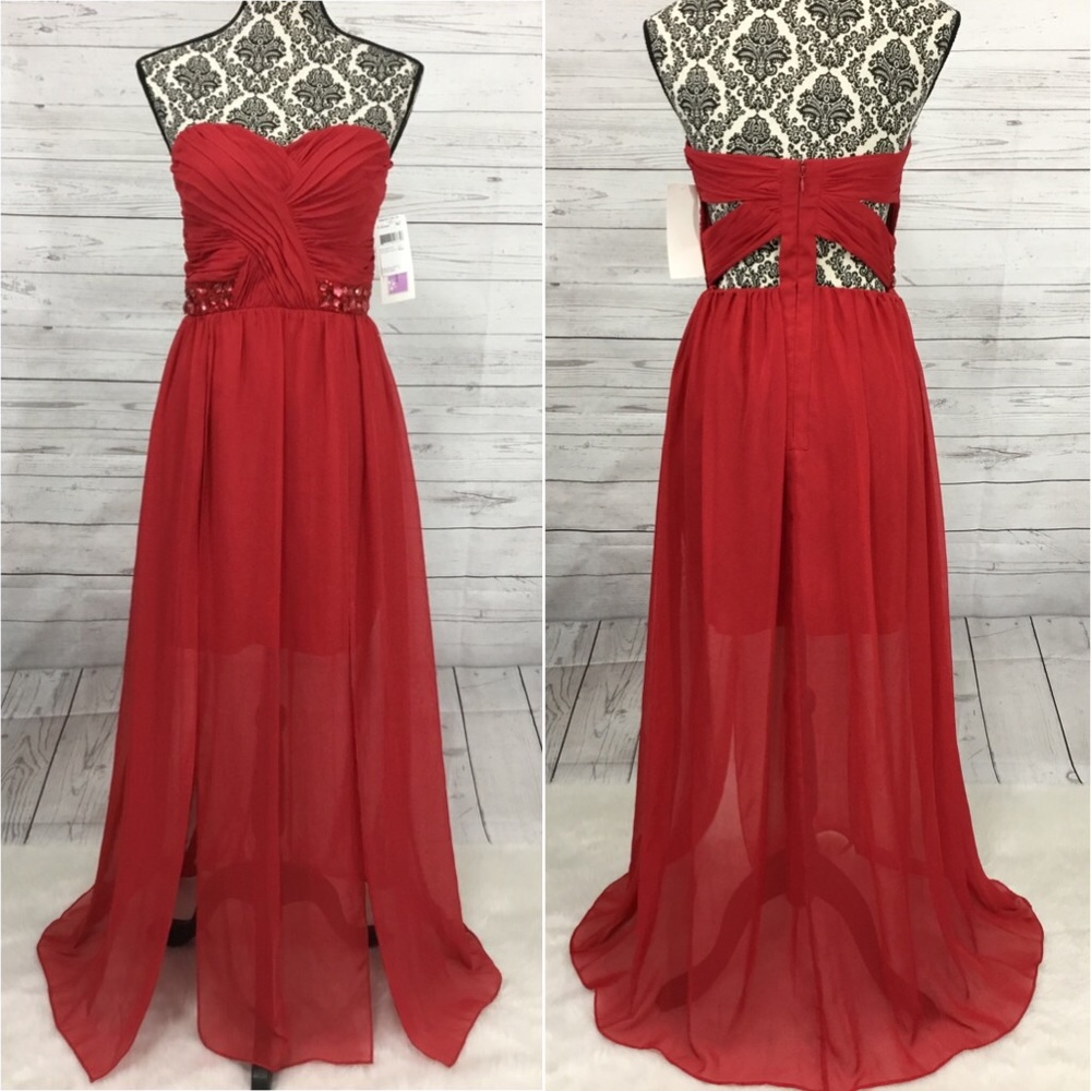 HAILEY LOGAN  Embellished Cutout Gown Red Sz 9/10
